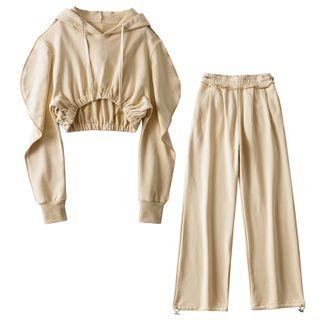 Cropped Drawstring Hoodie / Wide-leg Pants