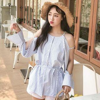 Striped Cut Out Long-sleeve Shirt