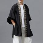 3/4-sleeve Embroidered Long Open Front Jacket