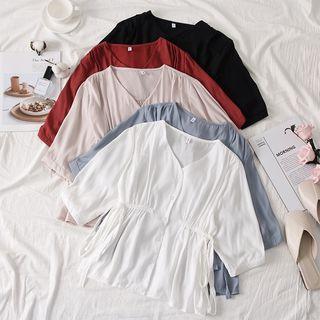 Collarless Tie-waist Shirt