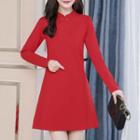 Frog-buttoned Long-sleeve Dress