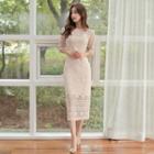 Lace Elbow Sleeve Midi Dress