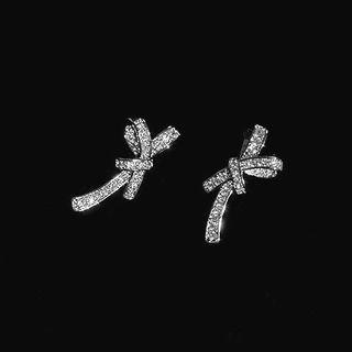 Rhinestone Bow Earring 1 Pair - Knot - Silver Needle - One Size