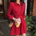 Long-sleeve Buttoned Sashed Playsuit