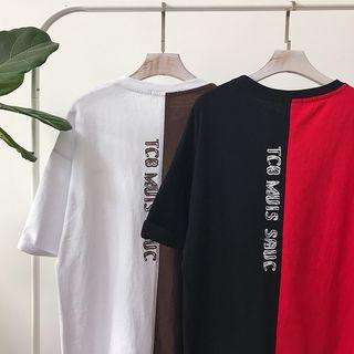 Color Panel Lettering Elbow Sleeve T-shirt