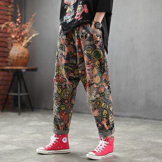Printed Harem Jeans Blue - One Size