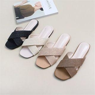 Cross-strap Rattan Slide Sandals