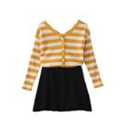 Long-sleeve Striped Knit Top / A-line Skirt
