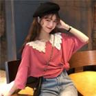 Elbow-sleeve Lace Collar Top