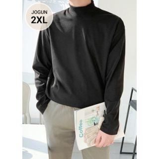 Mock-neck Slit-side T-shirt