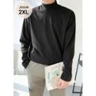 Mock-neck Slit-side T-shirt