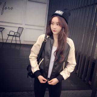 Two-tone Zip Bomber Jacket Black - One Size