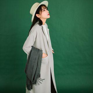 Plain Long Open-front Tweed Coat
