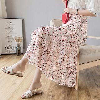 Heart Print High-waist Midi A-line Skirt