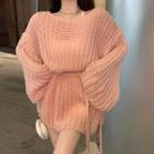 Tie-waist Mini Sweater Dress Pink - One Size