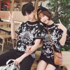 Couple Matching Printed Short-sleeve T-shirt Dress / Printed Short-sleeve T-shirt