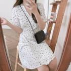 Short-sleeve Heart Print Mini A-line Wrapped Dress