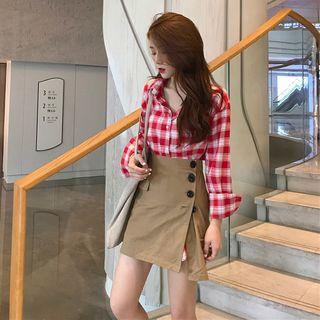 Plaid Shirt / High Waist Mini Skirt