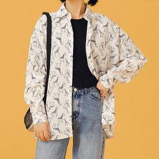 Giraffe Print Long-sleeve Shirt White - One Size