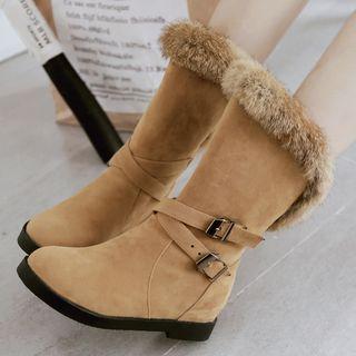 Buckled Faux Fur Mid-calf Boots