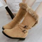 Buckled Faux Fur Mid-calf Boots