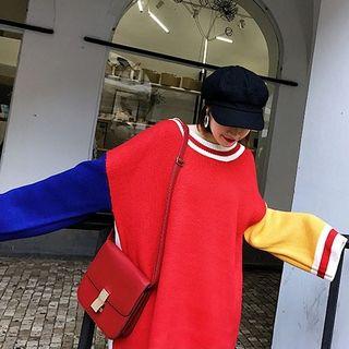 Color-block Bell-sleeve Loose-fit Sweater