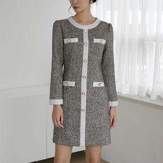 Round-neck Buttoned Tweed Dress