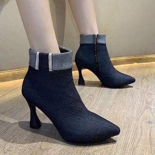 Chunky Heel Denim Short Boots