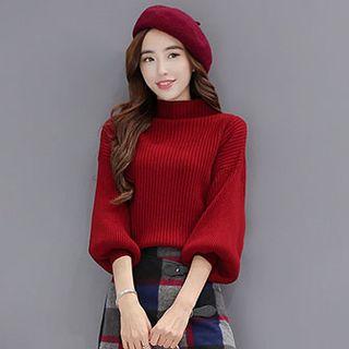 Set: Mock Neck Sweater + Plaid Belted Pencil Skirt