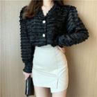 Long-sleeve Fringed Blouse / Mini Sheath Skirt