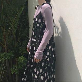 Long-sleeve Sheer Top / Floral Print Slipdress