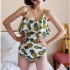 Spaghetti Strap Fruit Pattern Swimsuit