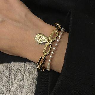 Faux Pearl Alloy Layered Bracelet Bracelet - One Size