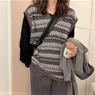 Patterned Sweater Vest Dark Gray & Light Gray - One Size