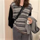 Patterned Sweater Vest Dark Gray & Light Gray - One Size