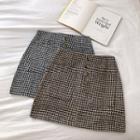 Houndstooth Single-breasted High-waist Skirt