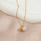 Faux Pearl Gourd Necklace 1pc - Dx660 - Gold & White - One Size