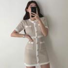 Short Sleeve Color Block Sheath Knit Dress