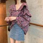 Chiffon Floral Blouse As Shown In Figure - One Size