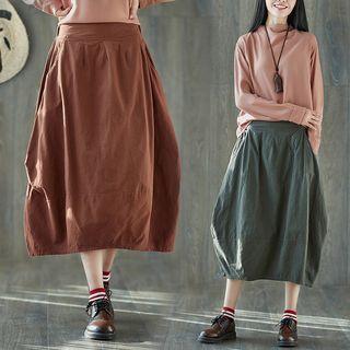Plain Midi Bell-shaped Skirt