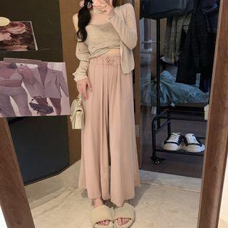 Plain Camisole Top + Light Cardigan + Wide-leg Pants