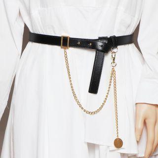Chained Genuine Leather Layered Belt