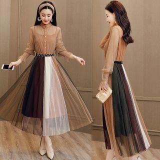 Stand Collar Color Block Dress