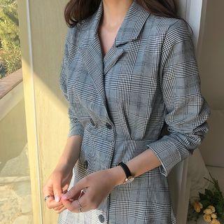 Double-breasted Plaid Mini Coatdress