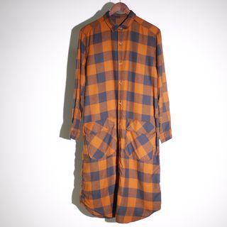 Check Long-sleeve Midi Shirt Dress As Shown In Figure - One Size