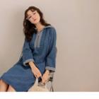 Half-zip Hooded Denim A-line Dress