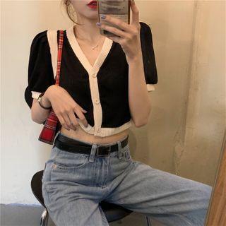 Contrast-trim Short-sleeve Cropped Top