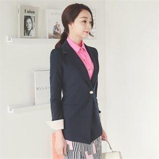 Contrast-cuff Single-breasted Jacket