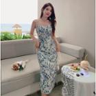 Spaghetti-strap Print Slit Midi Sundress