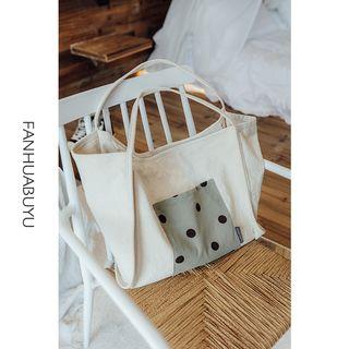 Dotted Panel Canvas Tote Bag Off-white - One Size